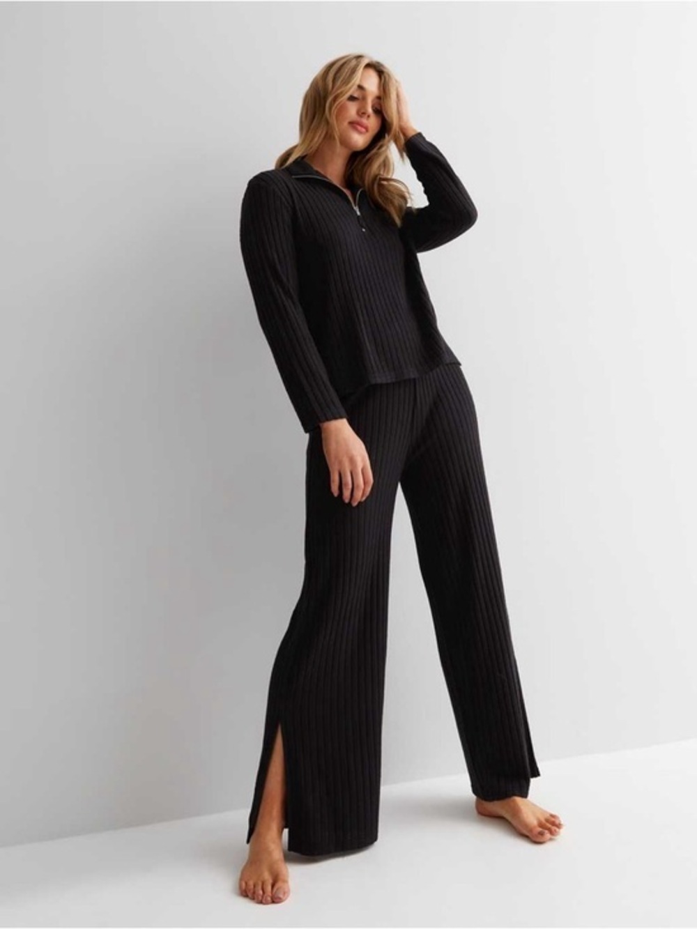 And Now This Ribbed Wide Leg Split Hem Pull On Lounge Pant Black XL NWT